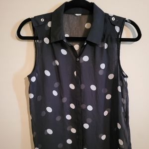 Black and White polka dot see thru sleeveless blouse